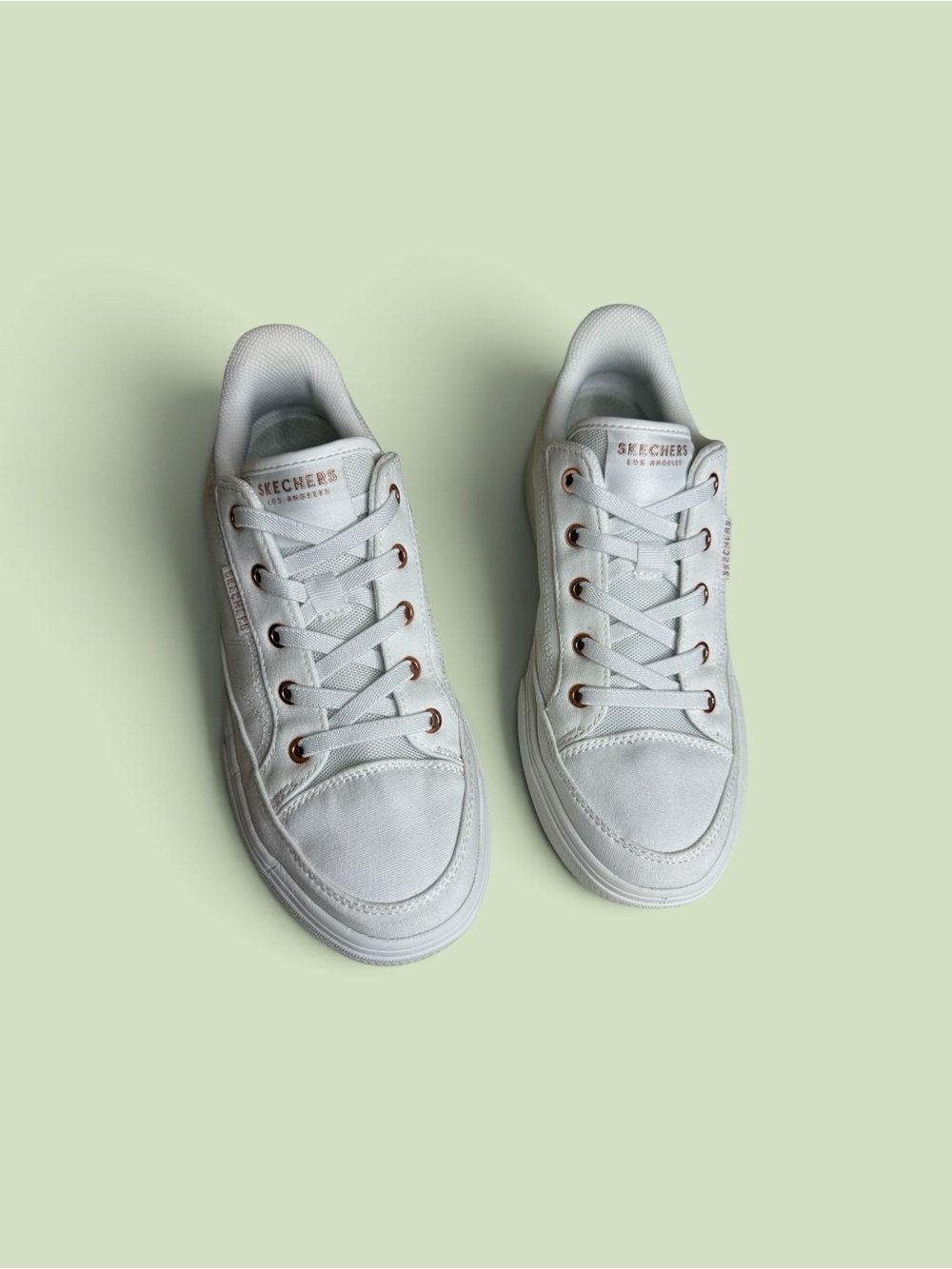 Skechers Slip Ins Women’s White Sneakers with Rose Gold Eyelets